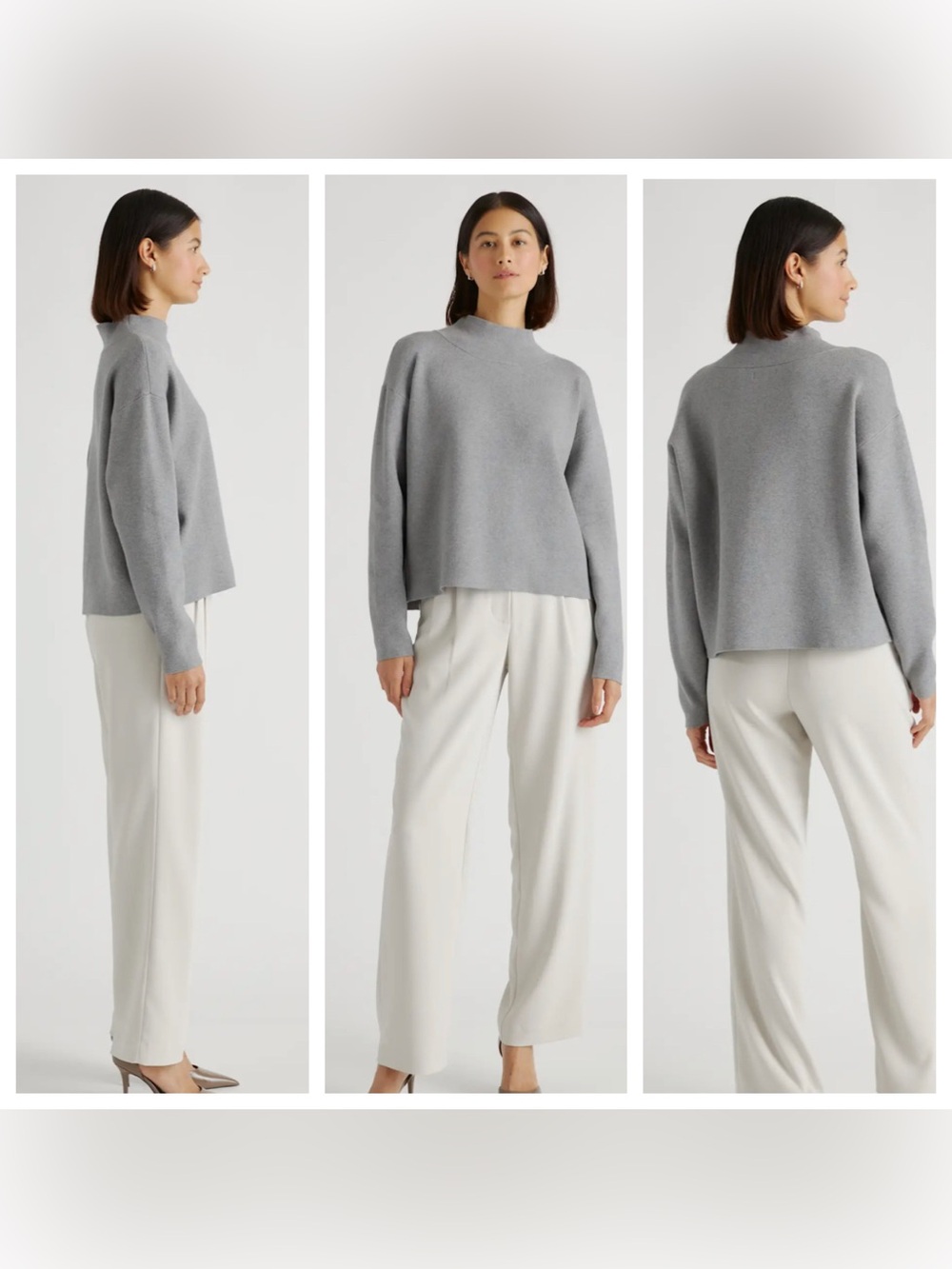 Quince Eco-Knit Milano Stitch Mock Neck Pullover L (Q6)